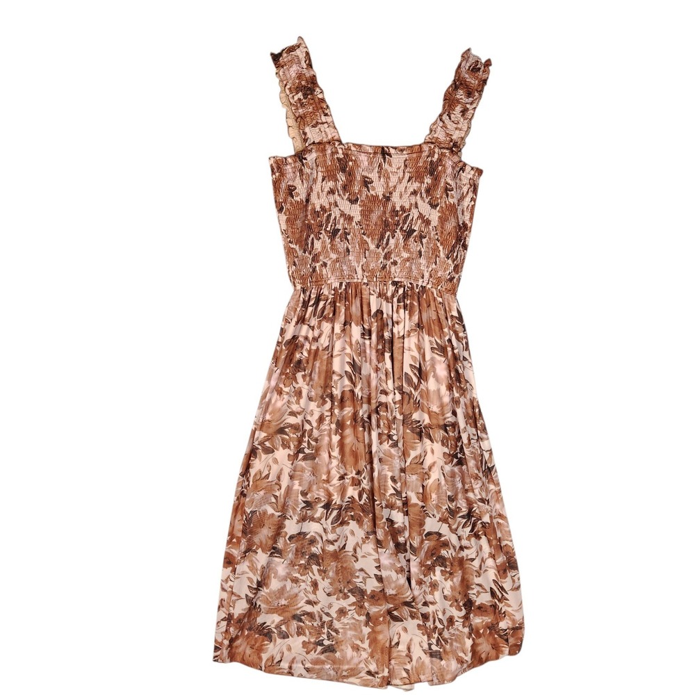 Promesa Floral Mesh Smocked Midi Dress Large Brown Whimsigoth NWT